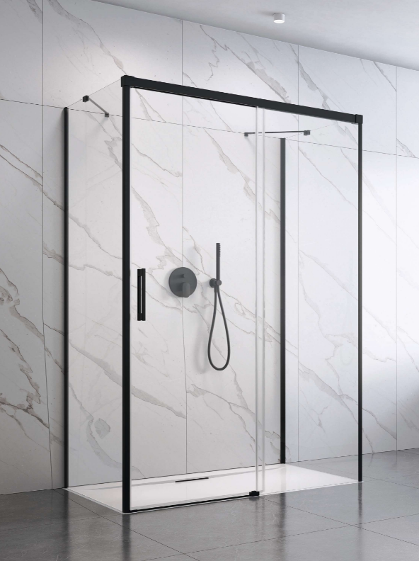 Zuhanykabin, Radaway Idea Black KDJ+S szögletes fekete zuhanykabin 120x90 átlátszó jobbos